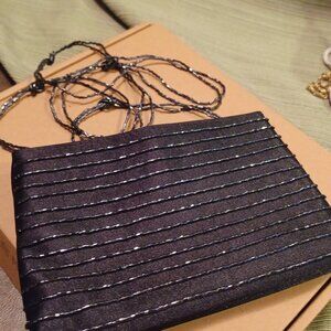 Elegant Black Satin and Beaded Evening Clutch